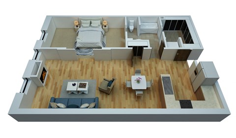 Floor plan for 1 bed, 1 bath, 886 sqft